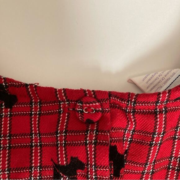 Samantha Says Red Tartan Plaid Velvet Scottie Dogs Button Back Tie Formal Dress - Picture 10 of 11